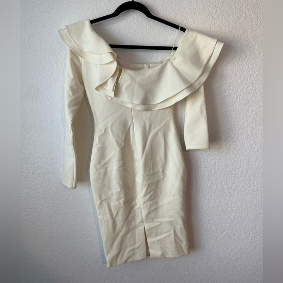 Cream Georgina Ruffle Dress. Perfect for bride or any date/party. - Picture 5 of 9